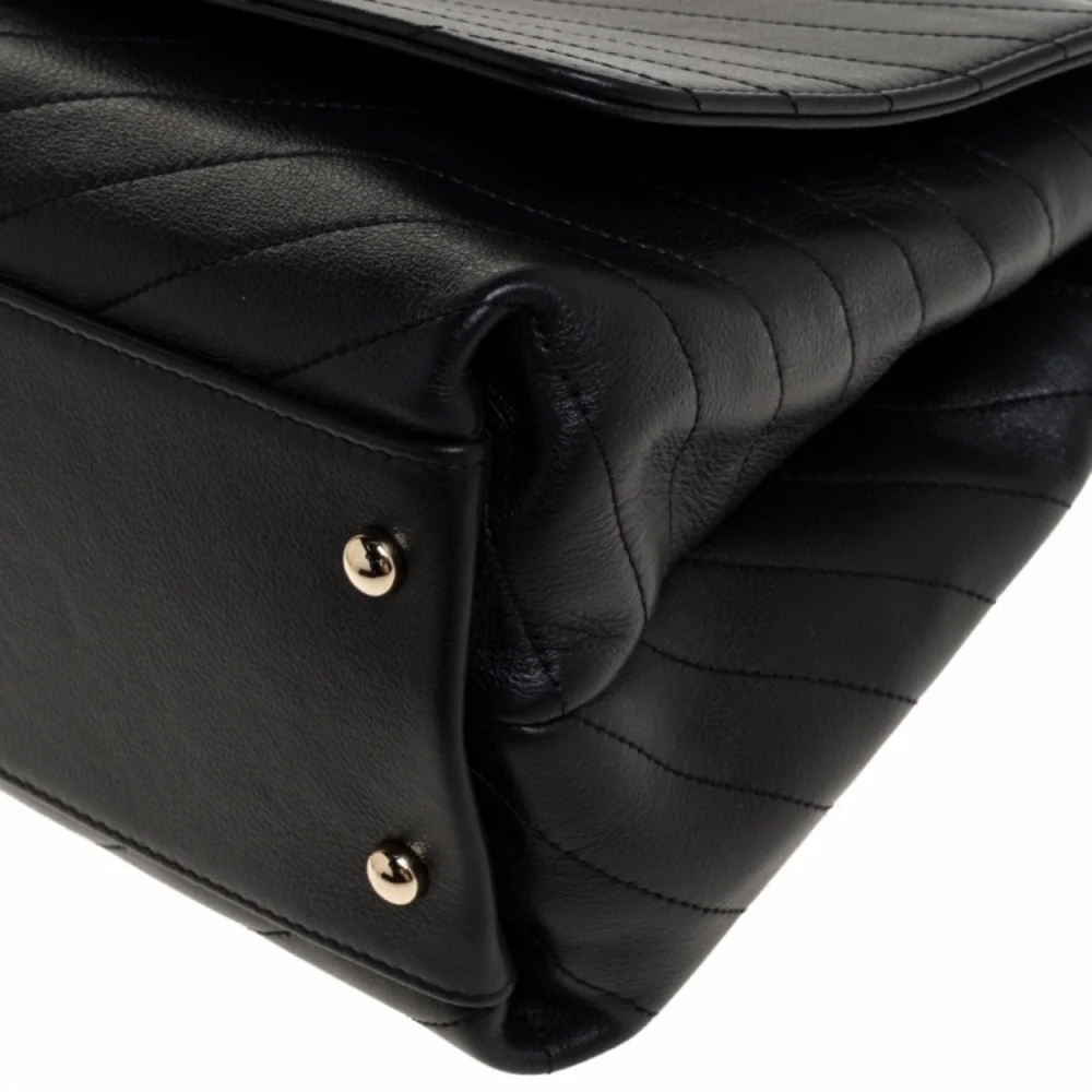 RARE! Authentic! Chanel CC Coco Top Handle Calfskin Quilted Chevron Leather Flap - Picture 6 of 15